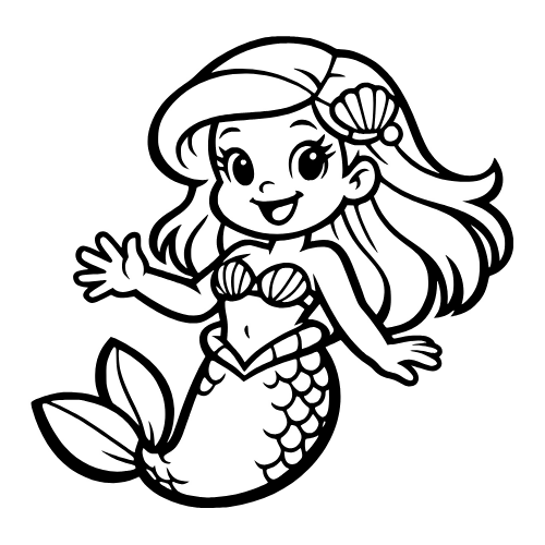 Cartoon Mermaid Outline - Vector Graphics - Digital File Digital My Custom Designs PDF