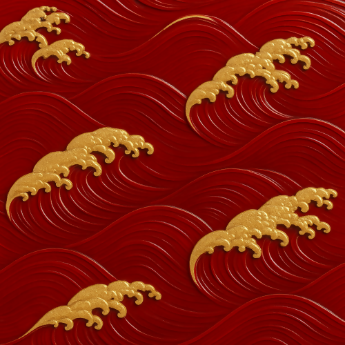 Luxury and Ornamental - Glossy Lacquered Lacquer Red Japanese Waves With Gold Foam - Pattern - Digital File Digital My Custom Designs PDF