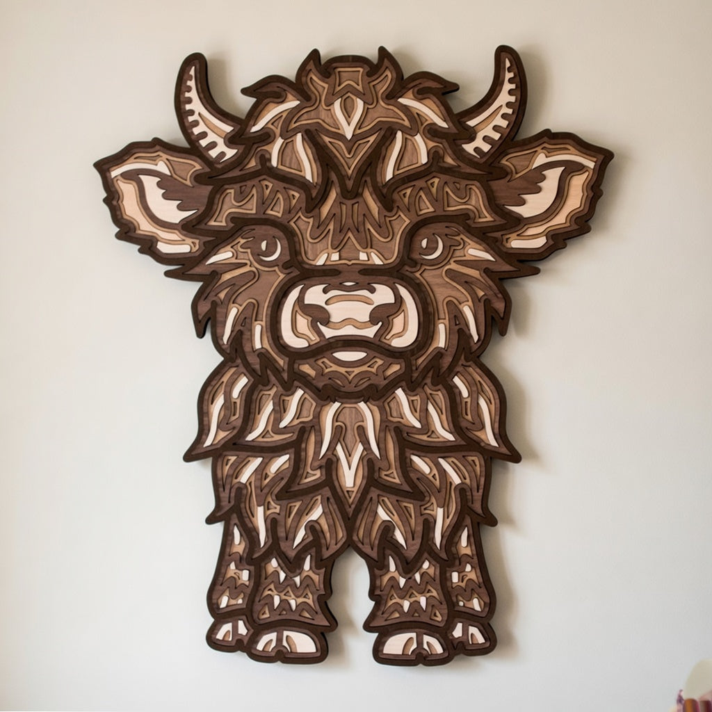 Line Design Highland Cow - Layered Wall Home Decor - Digital File Digital My Custom Designs