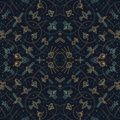 Technology and Digital - Space Age Satellites And Orbit Lines In Glowing Tones - Pattern - Digital File