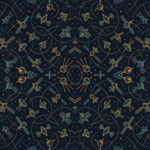 Technology and Digital - Space Age Satellites And Orbit Lines In Glowing Tones - Pattern - Digital File