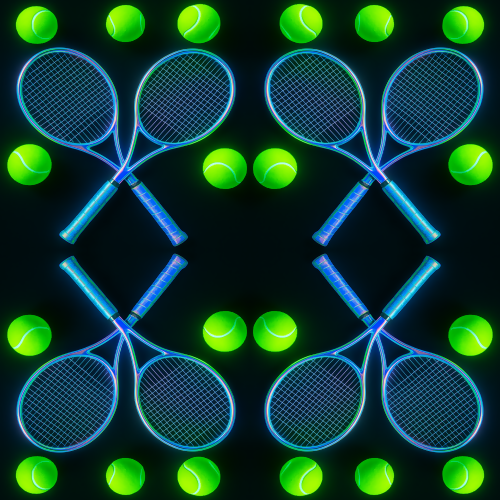 Sports and Active Lifestyle - Holographic Tennis Rackets And Electric Green Balls - Pattern - Digital File