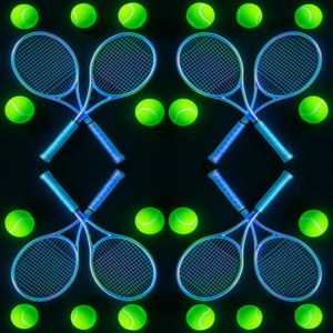 Sports and Active Lifestyle - Holographic Tennis Rackets And Electric Green Balls - Pattern - Digital File