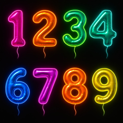 Kids and Playful - Balloon-letter Numbers in Neon Outlines - Pattern - Digital File Digital My Custom Designs PDF