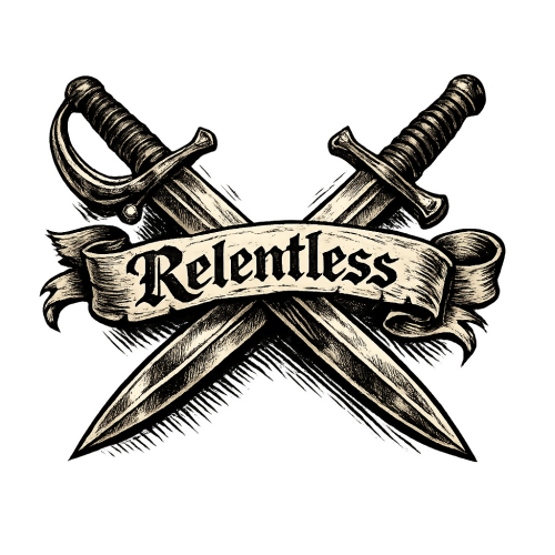 Urban Grunge Retro - Relentless Sword and Banner - T Shirt Designs - Digital File Digital My Custom Designs 300 DPI PNG