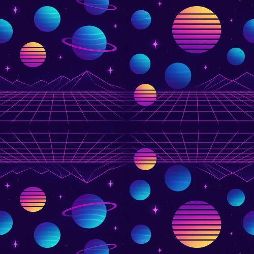 Space and Cosmic - Retro 80s Vaporwave Planets With Neon Grids - Pattern - Digital file Digital My Custom Designs PDF