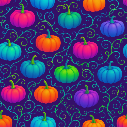 Holiday and Seasonal - Candy Colored Pumpkins With Electric Vines - Pattern - Digital File Digital My Custom Designs PDF