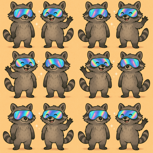Animal and Wildlife - Cartoon Raccoons With Holographic Masks - Pattern - Digital File Digital My Custom Designs PDF