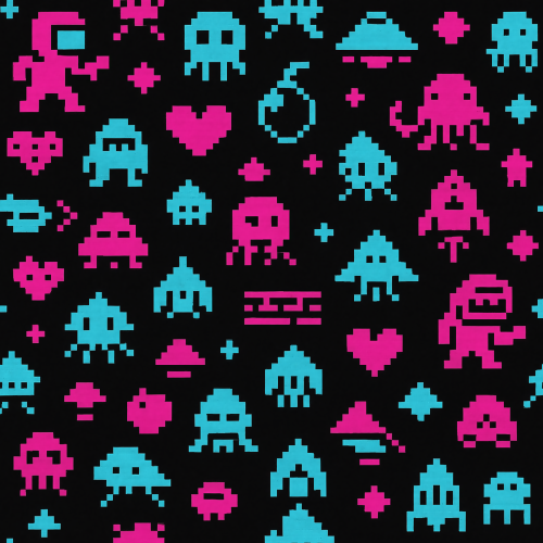 Technology and Digital - Retro 8-bit Game Sprites - Pattern - Digital File