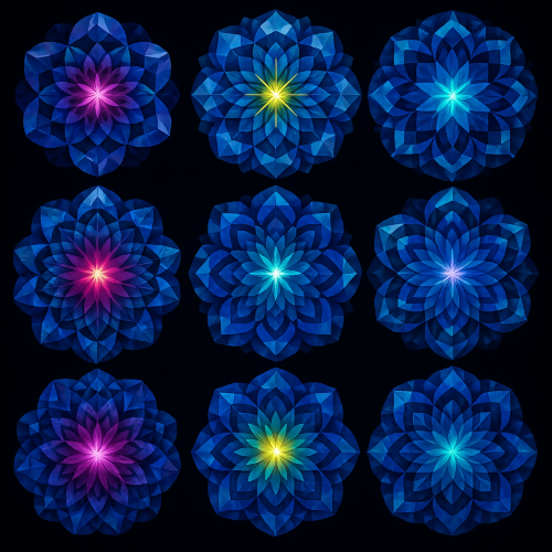 Luxury and Ornamental - Kaleidoscopic Gemstone Rosettes With Neon Center Points - Pattern - Digital File Digital My Custom Designs PDF