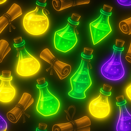 Gaming and Pop Culture - Glowing Potion Bottles And Fantasy Scrolls - Pattern - Digital File Digital My Custom Designs PDF