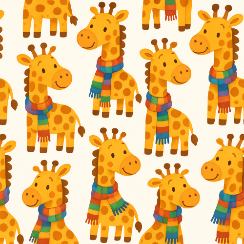 Kids and Playful - Cartoon Giraffes With Rainbow Scarves - Pattern - Digital File Digital My Custom Designs PDF