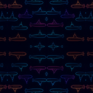 Water and Ocean - Futuristic Submarine Silhouettes With Neon Lights - Pattern - Digital File