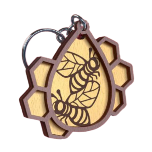 Bee and Hive Acrylic or Wooden Keychain