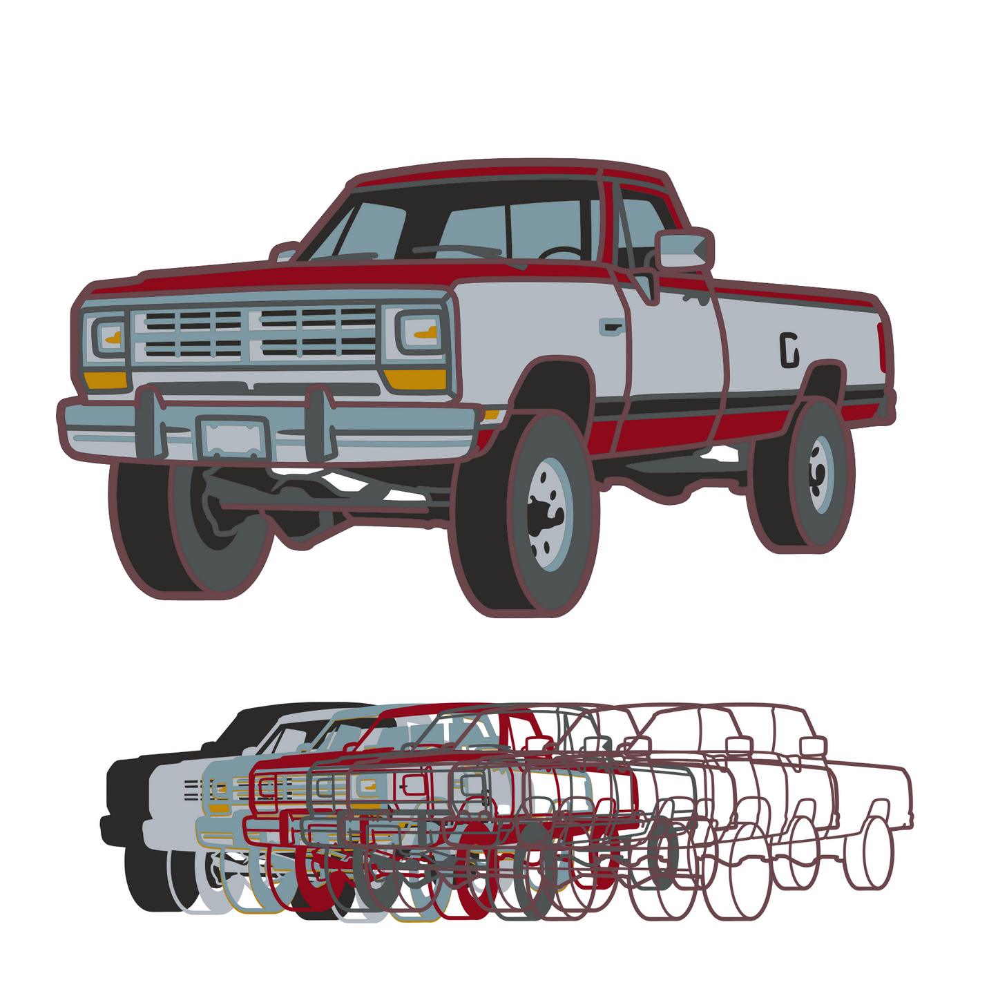 Older Truck - Layered Line Design - Vehicle - Digital File Digital My Custom Designs ZIP File