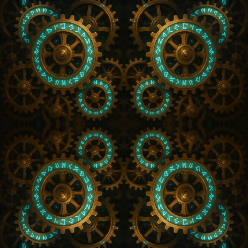 Fantasy and Myth - Steampunk Gears With Magical Glowing Runes - Pattern - Digital File Digital My Custom Designs PDF