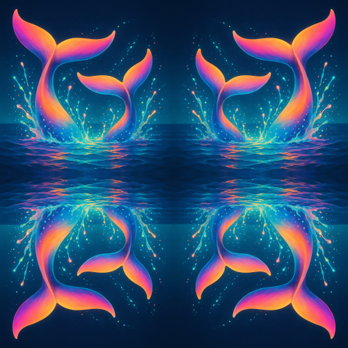 Animal and Wildlife - Gradient Whale Tails With Luminous Water Splashes - Pattern - Digital File Digital My Custom Designs PDF