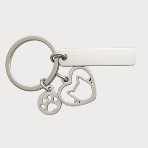 Personalized Silver Cat Pendant Keychain