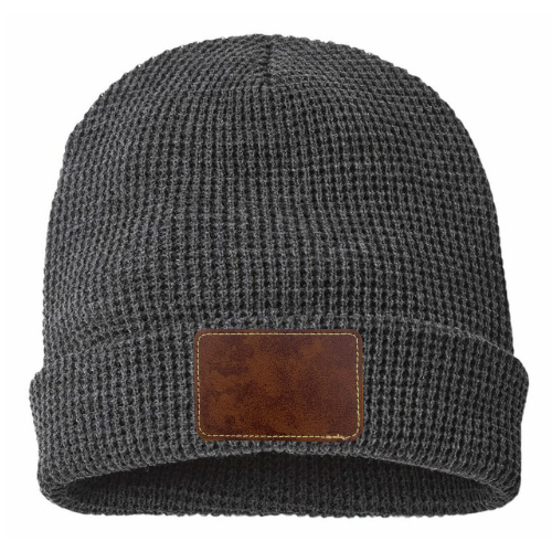 Waffle Knit Beanie with Custom Leather Rectangle Patch