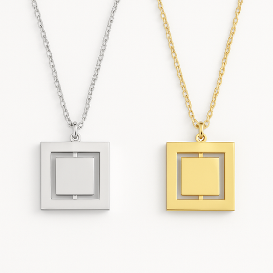 Engravable Gold & Silver Spinning Square Pendant Necklace Jewelry My Custom Designs