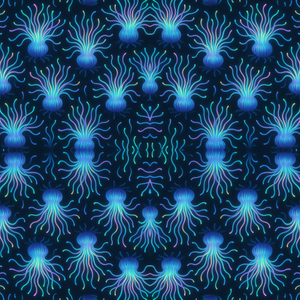 Water and Ocean - Holographic Sea Anemones With Glowing Tendrils - Pattern - Digital File