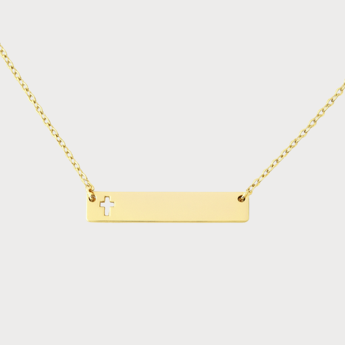 Engravable Gold & Silver Cross Bar Pendant Necklace Jewelry My Custom Designs Gold