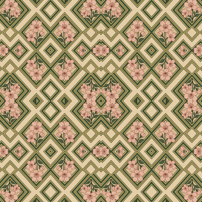 Floral Geometric Fusion - Stylized Cherry Blossoms Pattern - Digital File Digital My Custom Designs PDF