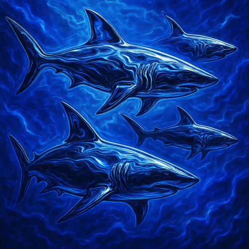 Animal and Wildlife - Liquid Metal Shark Silhouettes In Electric Ocean Blues - Pattern - Digital File Digital My Custom Designs PDF