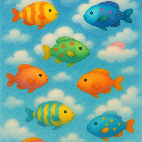 Animal and Wildlife - Jellybean Colored Tropical Fish Clouds - Pattern - Digital File Digital My Custom Designs PDF