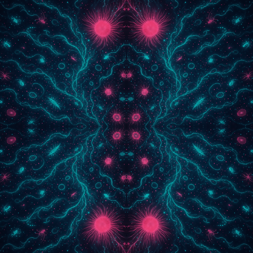 Water and Ocean - Cosmic Plankton Blooms In Neon Pink And Turquoise - Pattern - Digital File