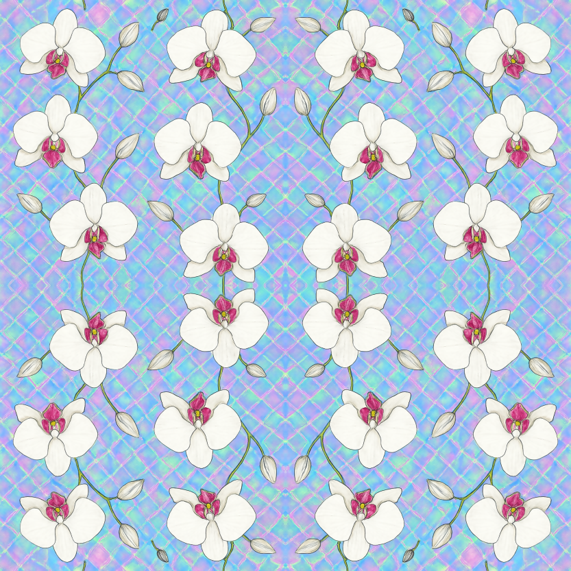 Floral Geometric Fusion - Angular Orchids on Holographic Pattern - Digital File Digital My Custom Designs PDF