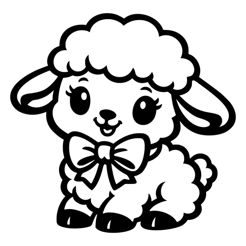 Cartoon Lamb with Bow - Vector Graphics - Digital File