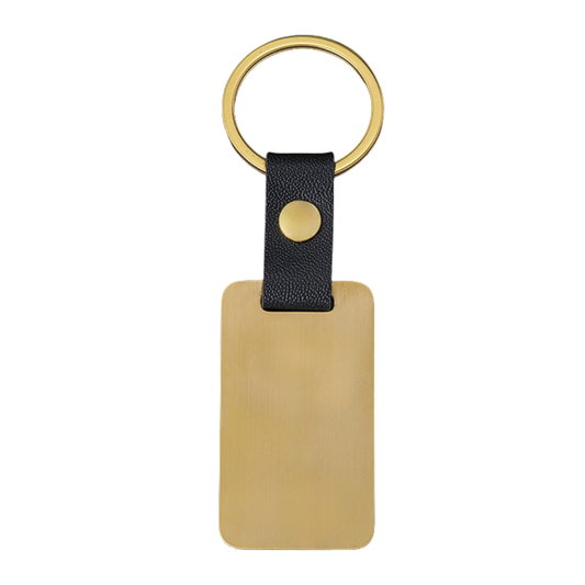 Engravable Metal & Leather Pendant Keychain - Seller Supplies My Custom Designs Gold
