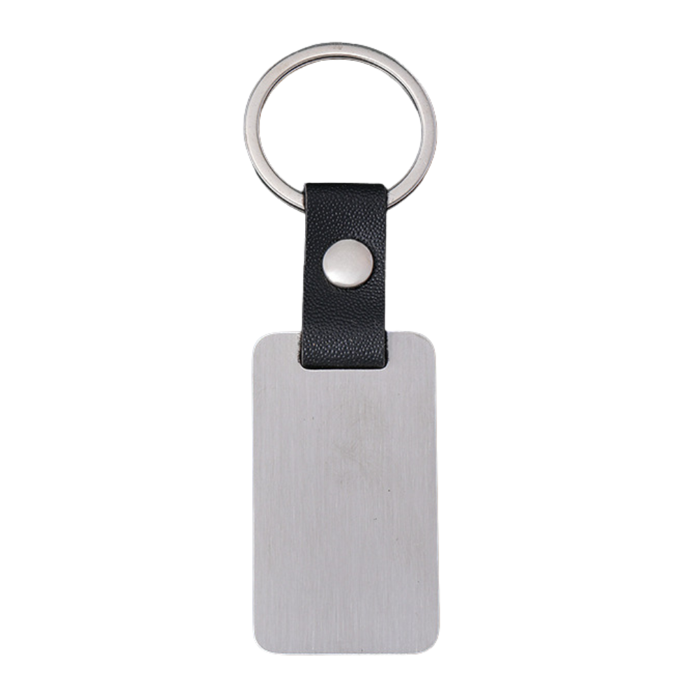 Engravable Metal & Leather Pendant Keychain - Seller Supplies My Custom Designs Silver