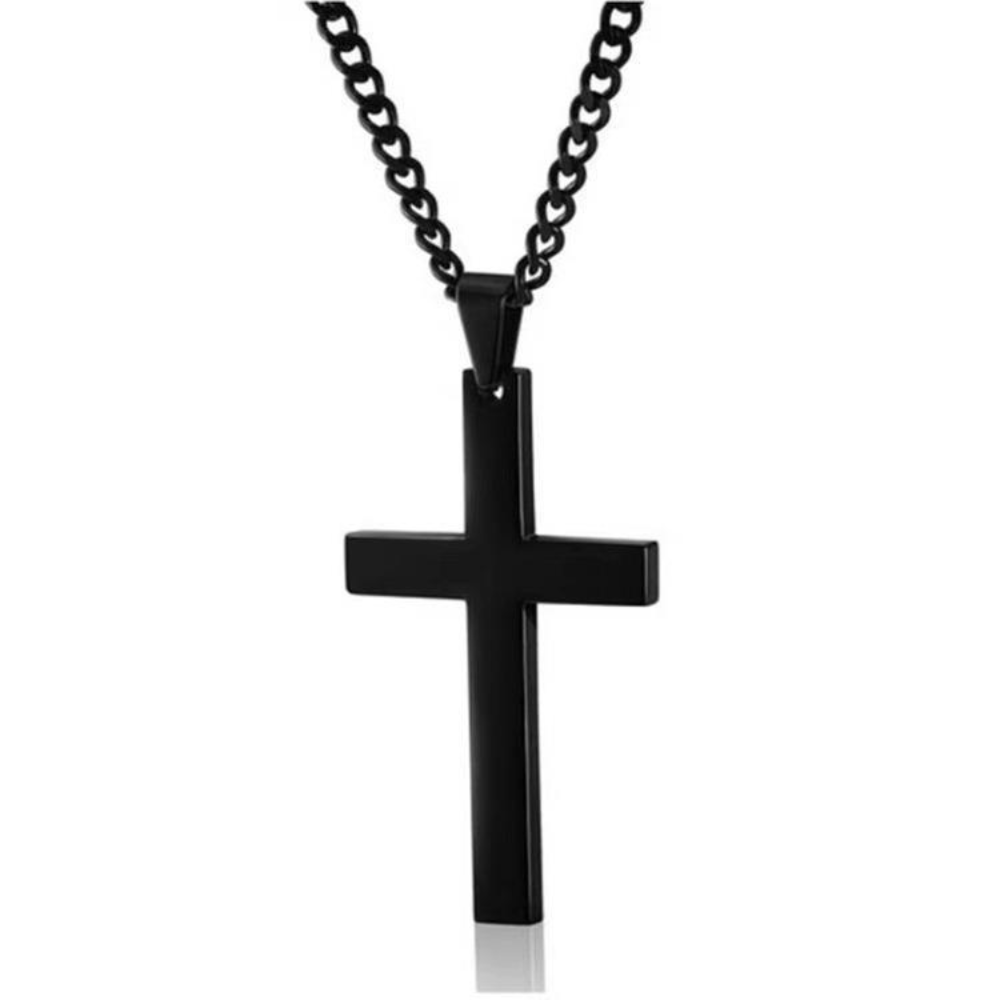 Engravable Cross Necklace Pendant Silver - Seller Supplies My Custom Designs Black