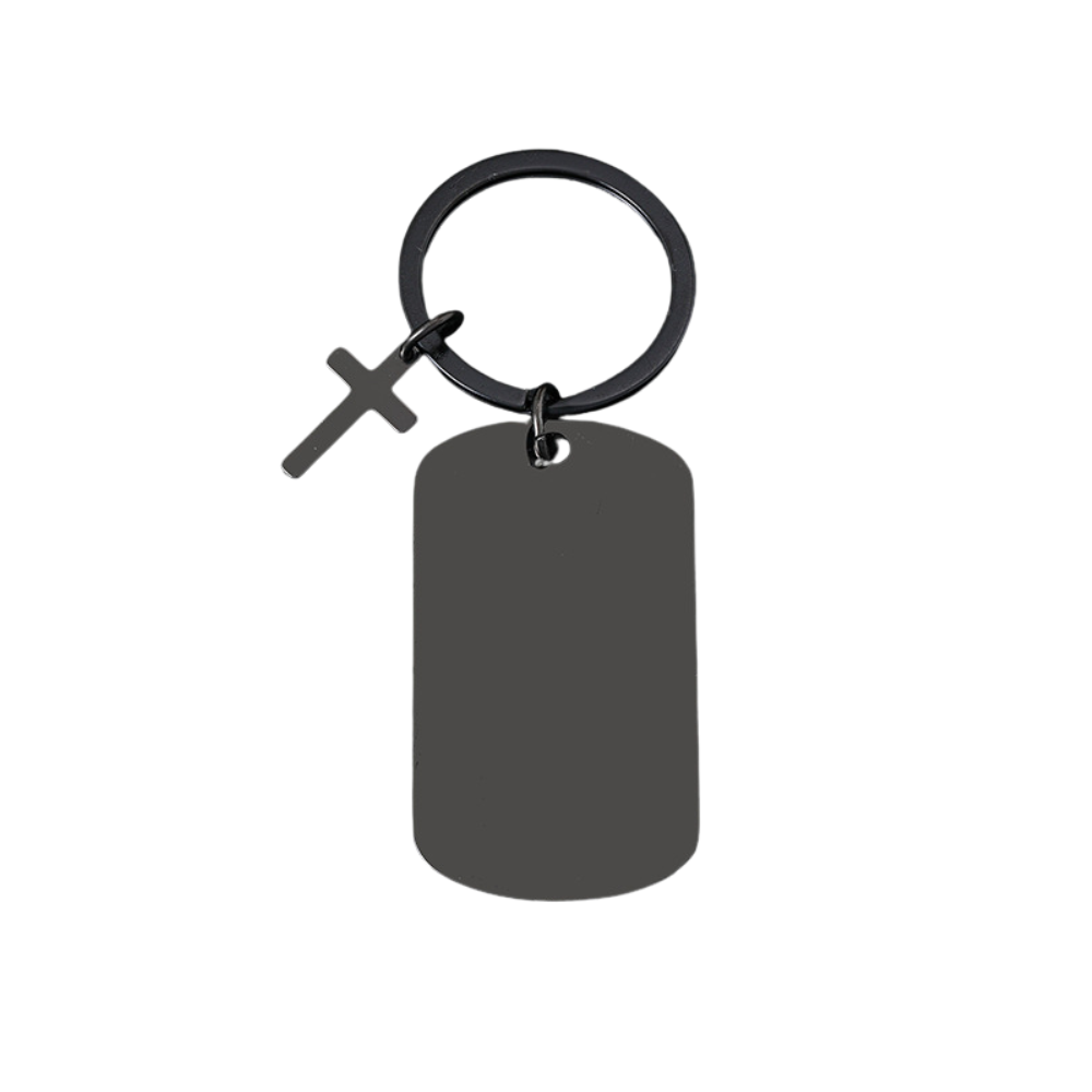 Engravable Badge w/ Cross Keychain Bag Tag - Seller Supplies My Custom Designs Black