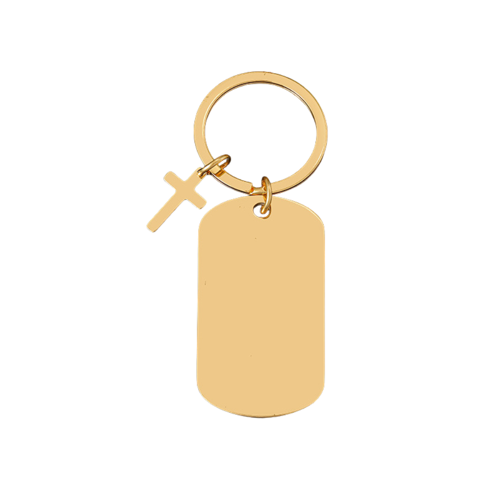 Engravable Badge w/ Cross Keychain Bag Tag - Seller Supplies My Custom Designs Gold
