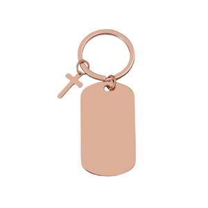 Engravable Badge w/ Cross Keychain Bag Tag - Seller Supplies My Custom Designs Rose gold