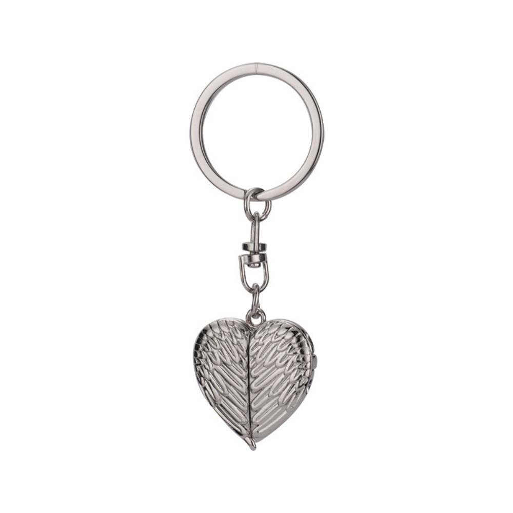 Engravable Spinning Heart Pendant Open Wings Keychain Silver - Seller Supplies My Custom Designs