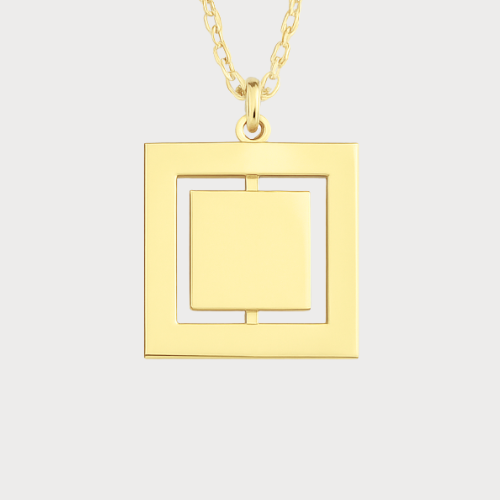 Engravable Gold & Silver Spinning Square Pendant Necklace Jewelry My Custom Designs Gold