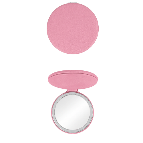 Engravable Pink Flip Pocket Mirror - Luxury Leatherette Makeup Tool My Custom Designs