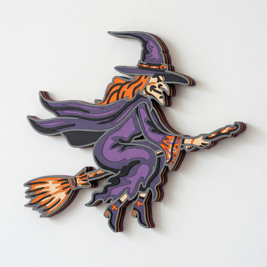 Flying Witch - Layered Line Design - Digital File Digital My Custom Designs