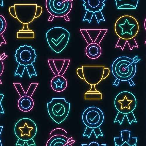 Gaming and Pop Culture - Stylized Achievement Badges In Bright Neon - Pattern - Digital File Digital My Custom Designs PDF
