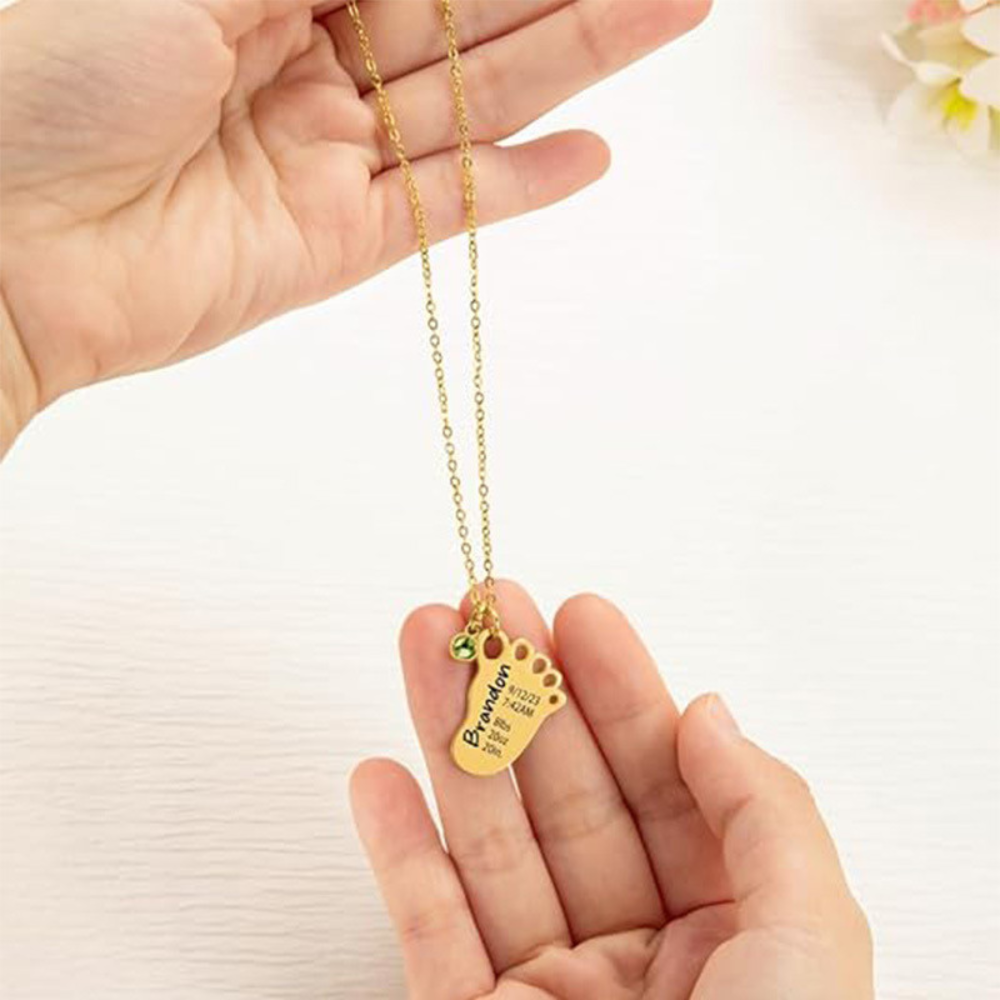 Engravable Footprint Necklace - Engravable Jewelry My Custom Designs