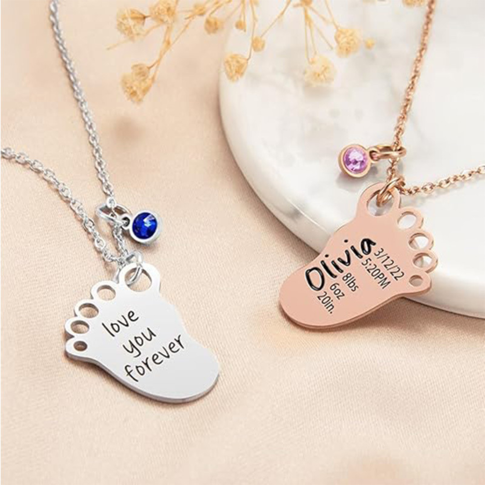 Engravable Footprint Necklace - Engravable Jewelry My Custom Designs