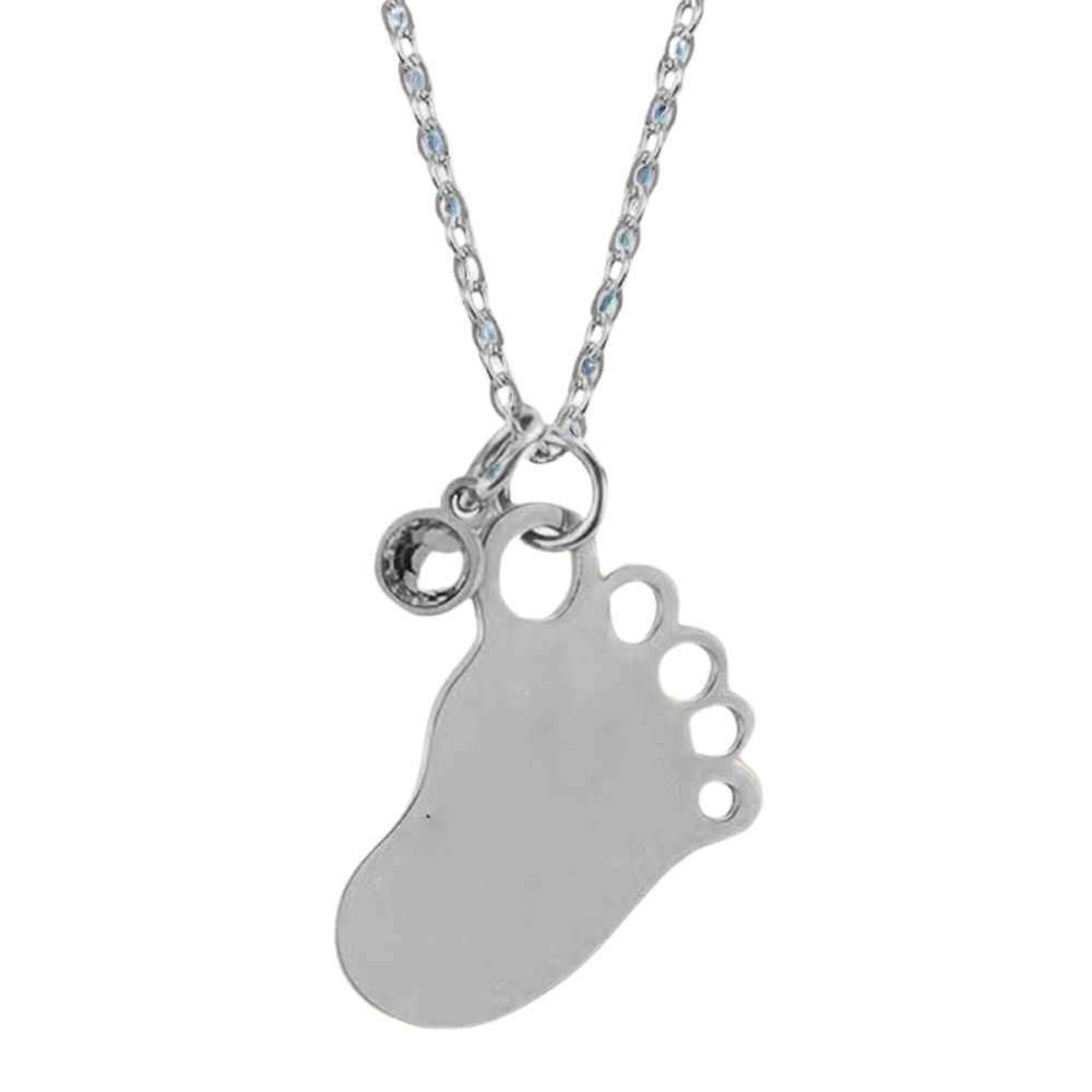 Engravable Footprint Necklace - Engravable Jewelry My Custom Designs Silver