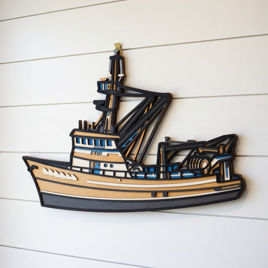 Fishing Boat - Layered Line Design - Digital File Digital My Custom Designs