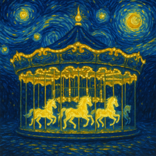 Kids and Playful - Starry Night Carousel With Glowing Horses - Pattern - Digital File Digital My Custom Designs PDF