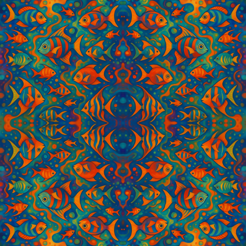Water and Ocean - Stylized Tropical Fish Schools In Liquid Light - Pattern - Digital File