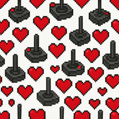 Technology and Digital - Pixelated Hearts And Retro Joystick Patterns - Pattern - Digital File